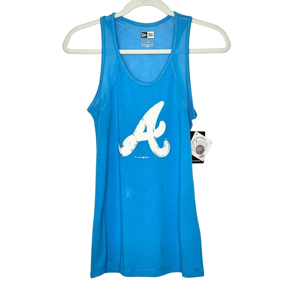 Atlanta Braves Women's Blue Mesh Tank Top with Silver and White Lettering Size S